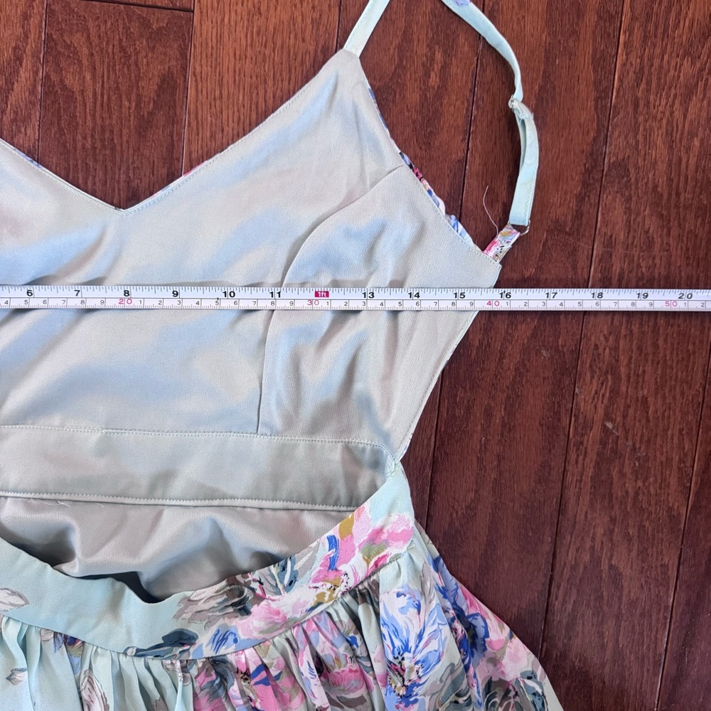 Sage Green Floral Maxi Dress High Slit Cottagecore Romantic Slip Dress S - Picture 8 of 10